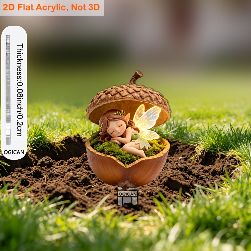 TEMU 2D Plat - 【2D Plat】 1pc Fée Dormante 2D Plat en Acrylique avec Motif de d', Base à Piquet, Art de Jardin Fantaisiste, Décor pour de Fleurs, ,