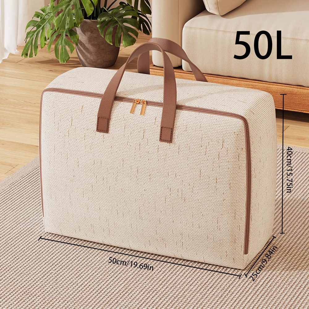 Image of Extra Large Beige Storage Bag With Strong Handles & Zipper - Versatile Closet Organizer For Comforters, Blankets, Bedding, And Pillows