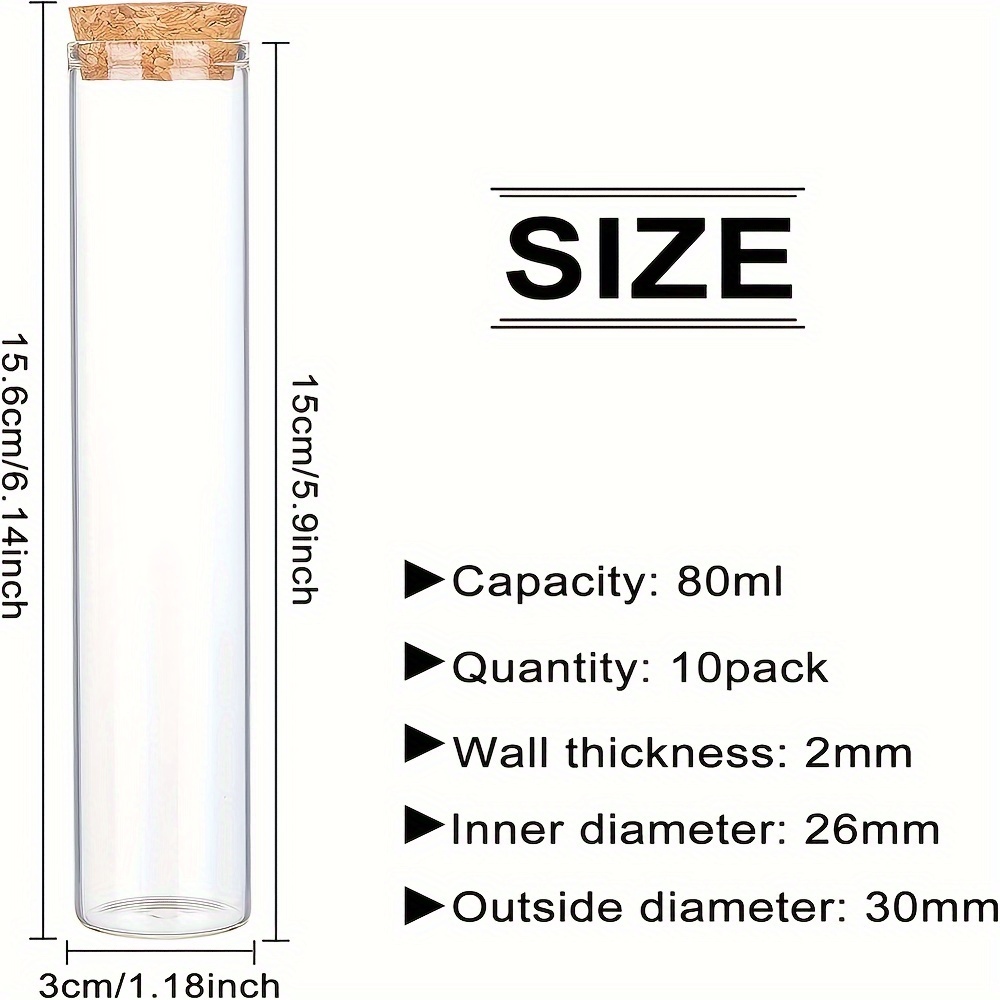 10pcs Glass Test Tubes With Wooden Stoppers Clear 3 X 12.9cm Capacity: 60ml (2.02 Fl. Oz)