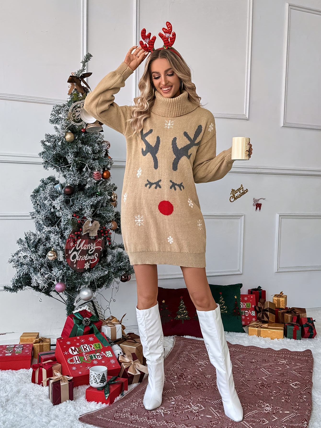 plus size stylish christmas reindeer pattern loose fit - Temu Italy