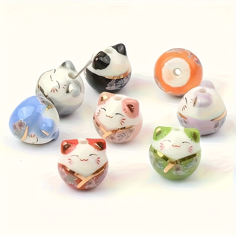 Random 8pcs Mixed Ceramic Cat Beads for Jewelry Making