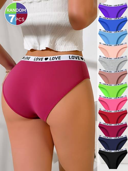 random 7pcs womens low seamless thongs bikini heart print design solid color elegant high elastic fabric soft breathable light autumn womens panties ladies briefs womens panties high