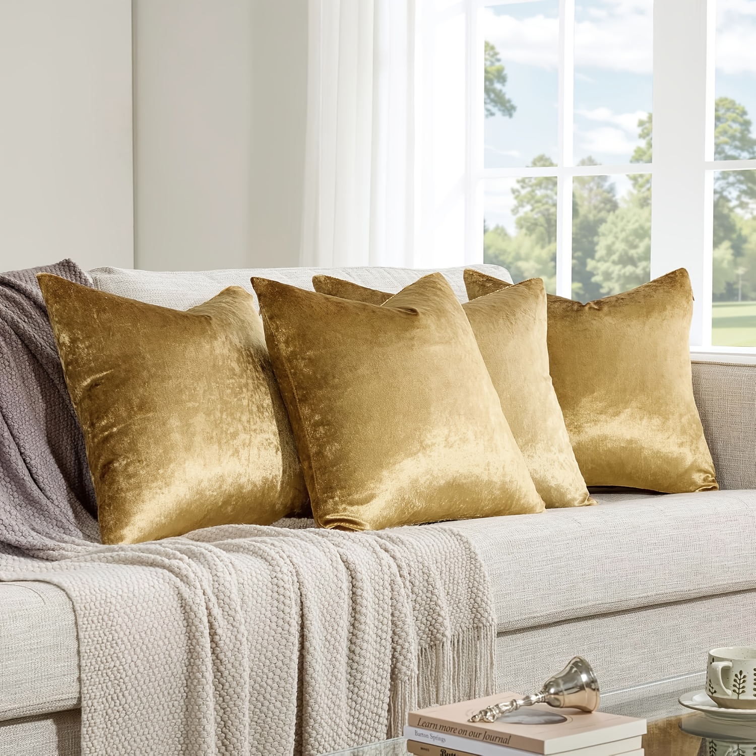 E-shop Set mit 4 luxuriösen Samtkissenbezügen in der Größe 18x18 Zoll, zur Dekoration Ihrer Couch mit einem modernen Touch
