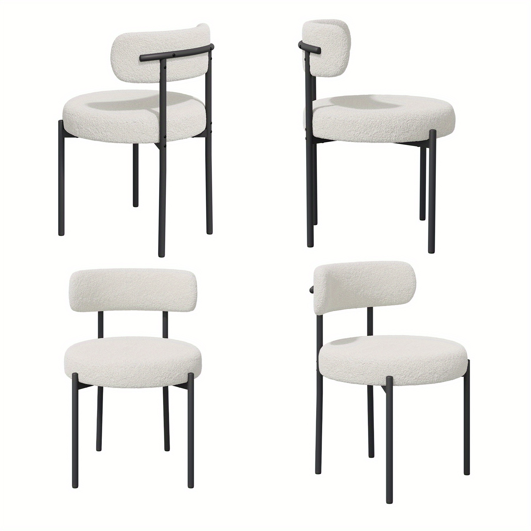 E-shop Esszimmerstuhl Set mit 2 Stücken, Runder Esszimmerstuhl, mit gebogenem Rücken und dickem Kissen, bequemer breiter Sitz, Metallbeine, Lager