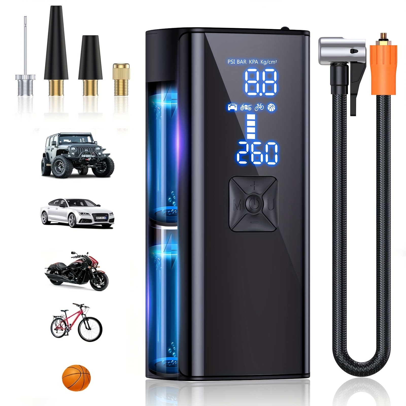TEMU Tire Inflator Portable Air Compressor, 150psi Portable Air Pump For Car Tires With 25000mah Battery, 2x Faster Inflation Electric Air Pump With