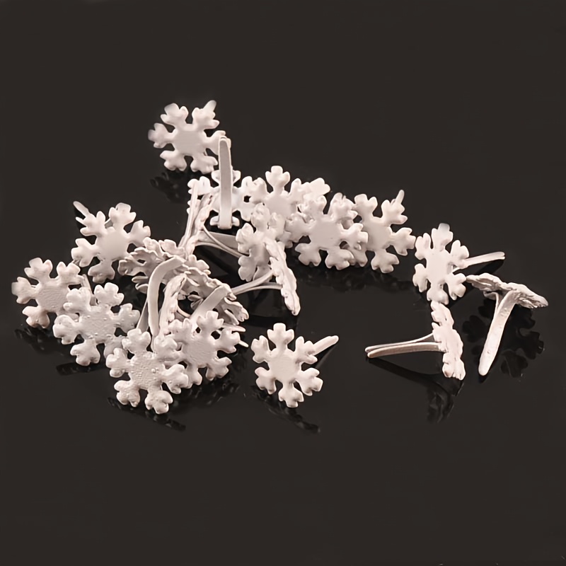 TEMU 50pcs Of 1.2cm White Christmas Snowflake Pattern Two-pronged Decorative Nails, Suitable For Creative Diy Christmas Scene Decoration Accessories