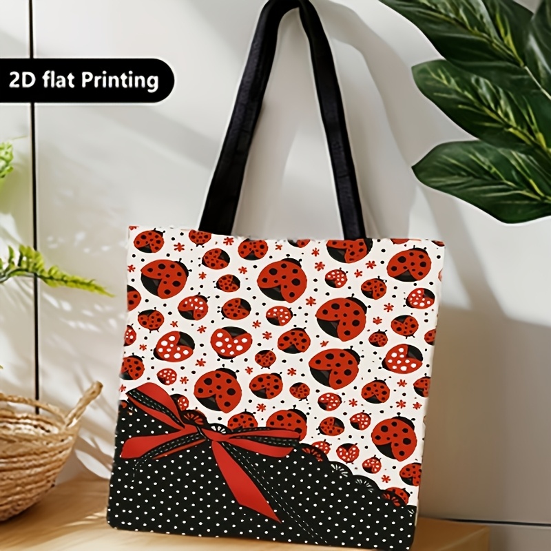 E-shop 1 Stück Einkaufstasche, eine tragbare Tasche, die auf der Schulter oder in der Hand getragen werden kann, mit Marienkäfern, Punktmustern und