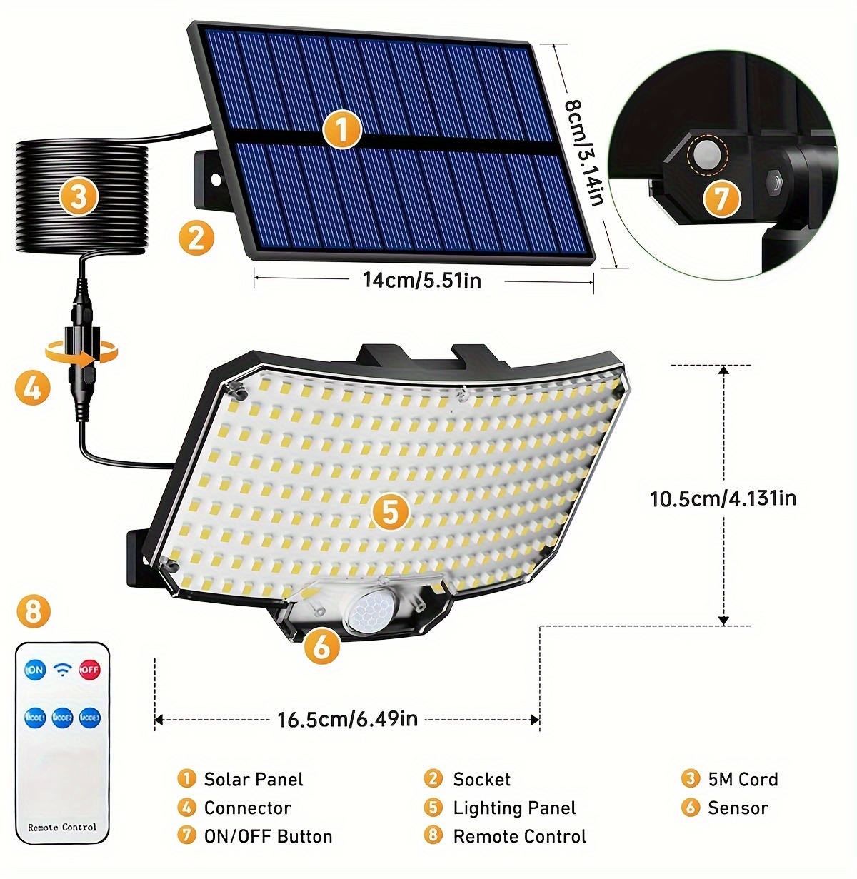 solar powered outdoor lights with motion sensor 234 led 6500k remote control waterproof security lighting for yard garden pathway fence details 5