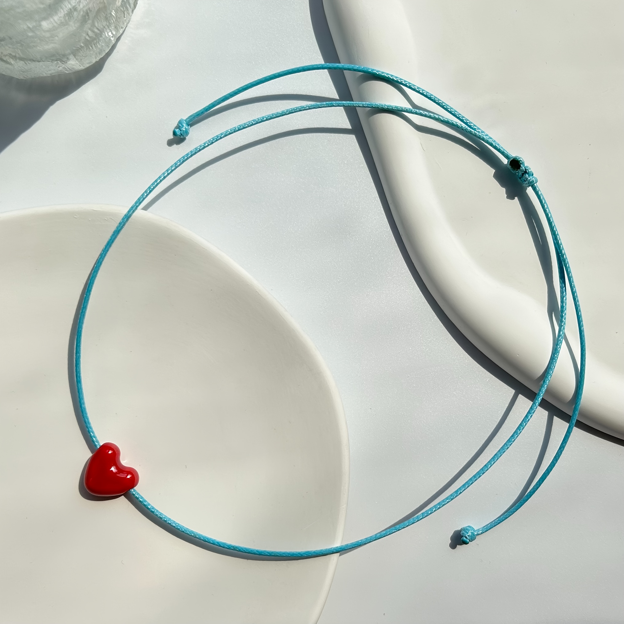 Image of 1pc Handmade Ceramic Heart Pendant Necklace - Color-blocking Glossy Finish, Bohemian Minimalist Unisex Jewelry For , Valentine's Day Gift, Casual Attire, Versatile Accessory