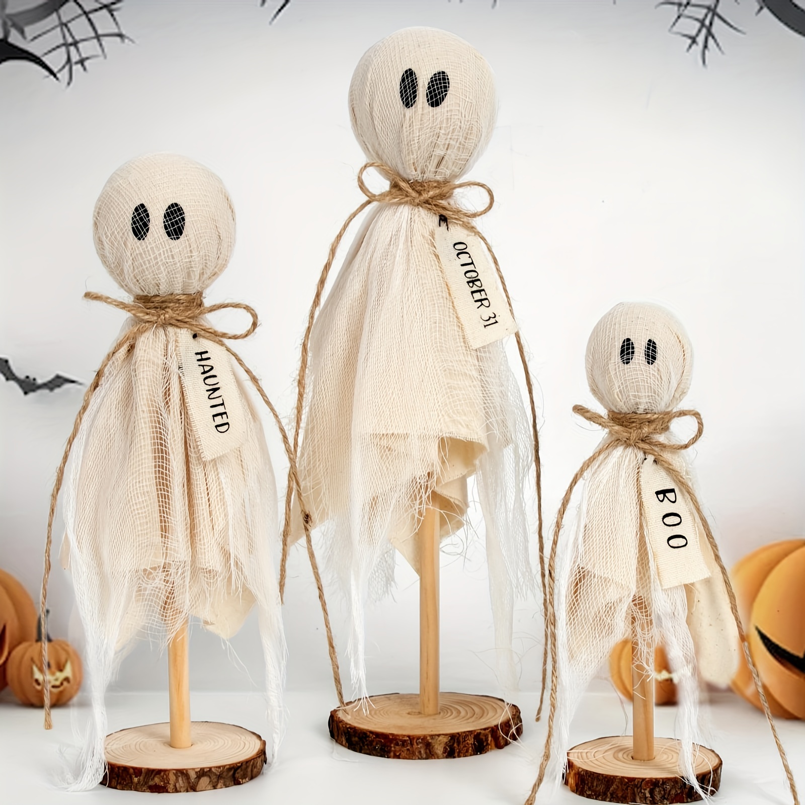 

3pcs Halloween Table Centerpieces Wooden Stands - For Shelves & Mantels,