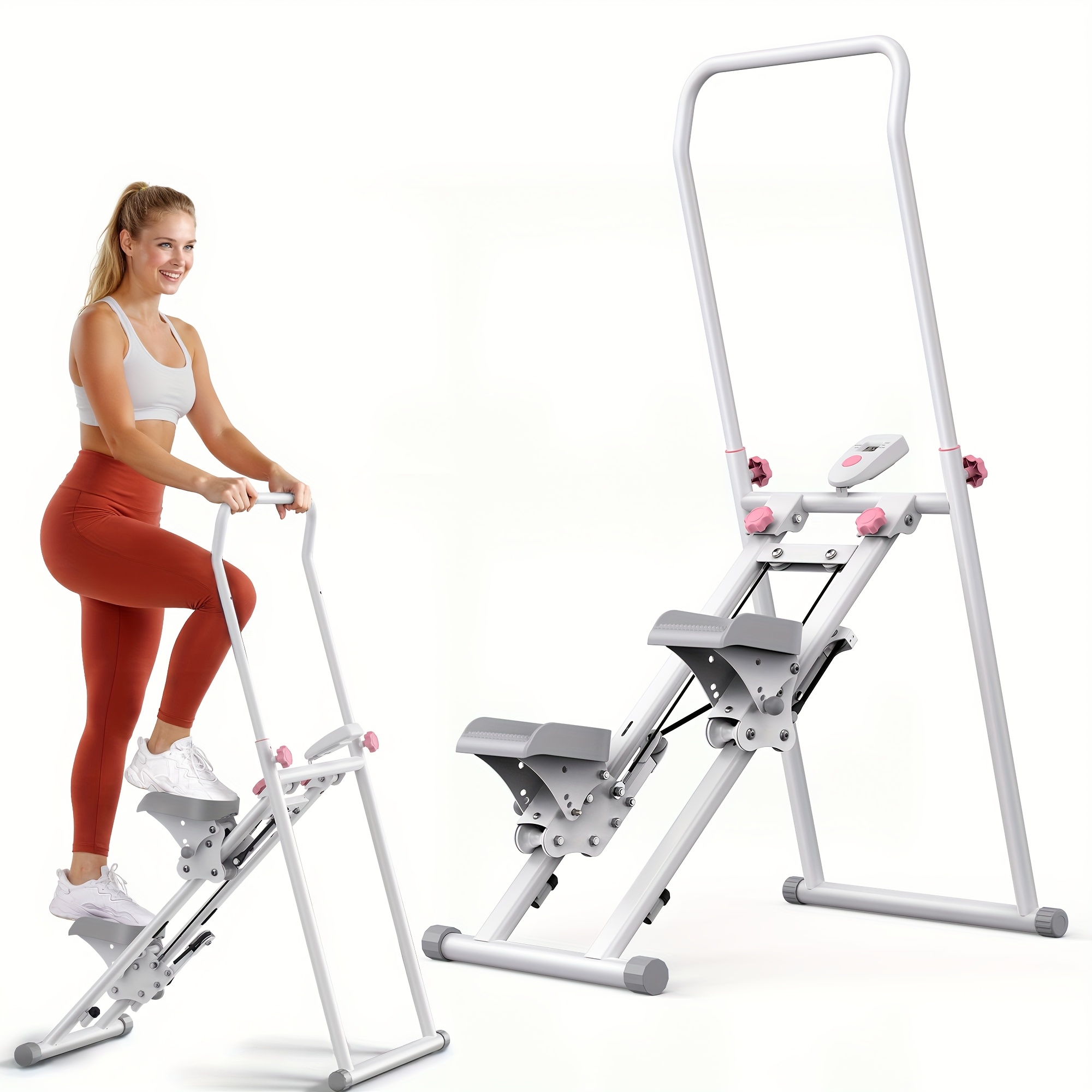 New Version Stair Stepper & Vertical Climber Machine - Full-Body Home Gym Workout Equipment with Adjustable Handlebar & Pedals, Compact Folding Stepper, Battery-Powered Cardio Climber for Cardio, Strength Training - Space-Saving Design for Home Gym, Apartment, Office - Ideal for Beginners & Advanced Users - Available in White/Black, Apartment Exercise Gear, Sturdy Build, Apartment Exercisers