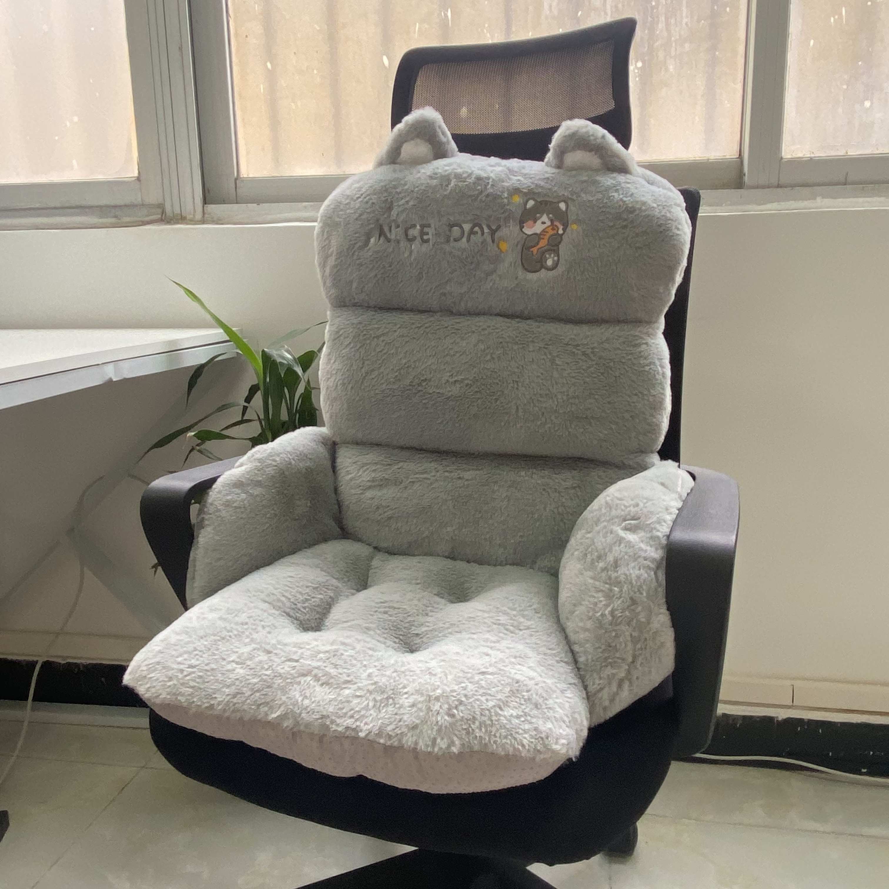 Luxurious Plush Seat Cushion - Thick, High-back Support For Office Chairs & Bedroom , Hand Washable Polyester Cover
