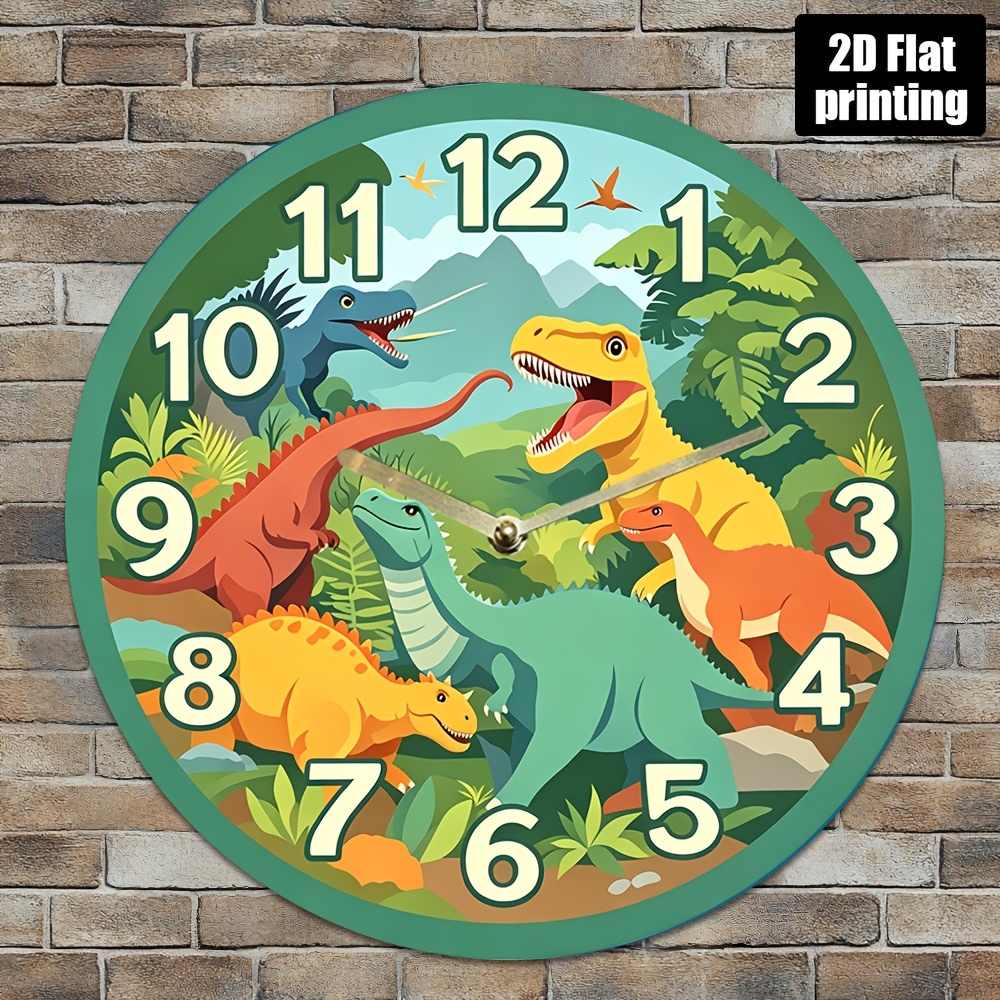TEMU 1 Dinosaur Themed Silent Wall Clock, Round Acrylic, Battery Powered (aa Batteries Not Included), Perfect For Bathroom, Living Room, Bedroom