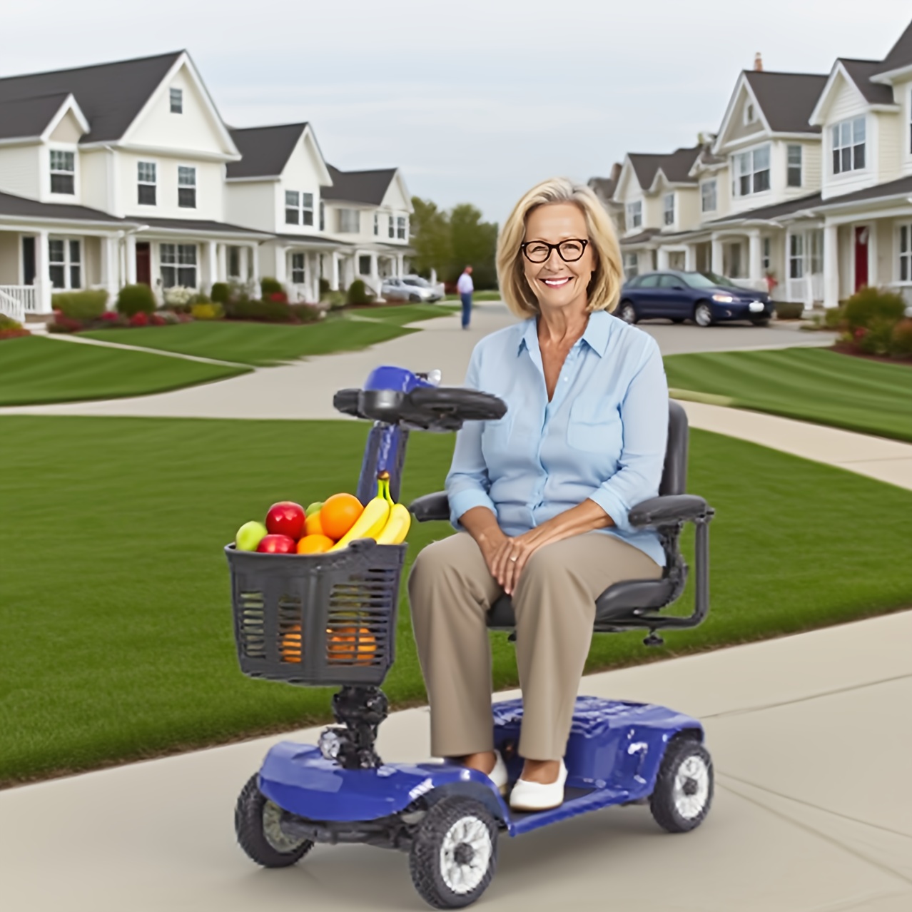 lightweight 4-wheel electric mobility scooter with non-slip   solid tires, front basket, led headlight, foldable adult mobility scooter with red/black/blue/purple colors, senior transportation, safety features disabled mobility aid Product details 11