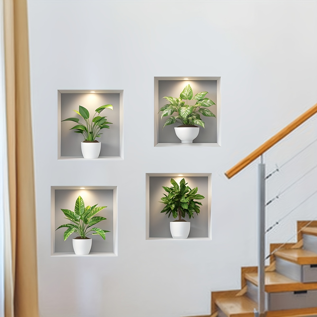 

4 Wall Decals, 3d Plant Wall Stickers For Sofa Background Bedroom Living Room Kitchen