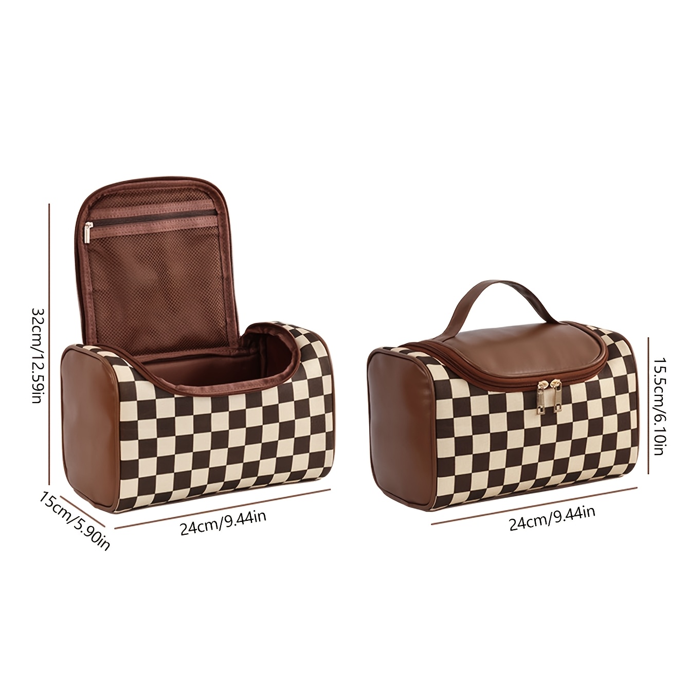 TEMU Large Retro Checkerboard Storage Bag - Multifunctional Zippered Handbag Suitable For Travel, Laundry & Daily Use, Portable Cosmetic With Main