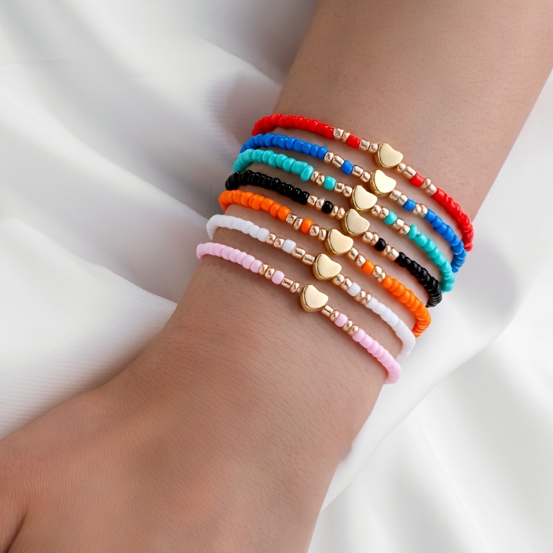 

[top-] - 7pcs Beaded Bracelet Set Accents - For Layering & Gifting, For Or 's Day