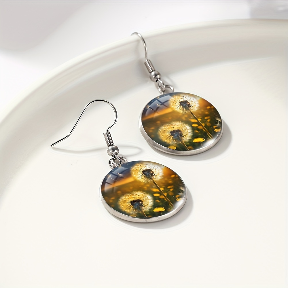 Women's Elegant Stainless Steel Dangle Earrings with Dandelion Design
