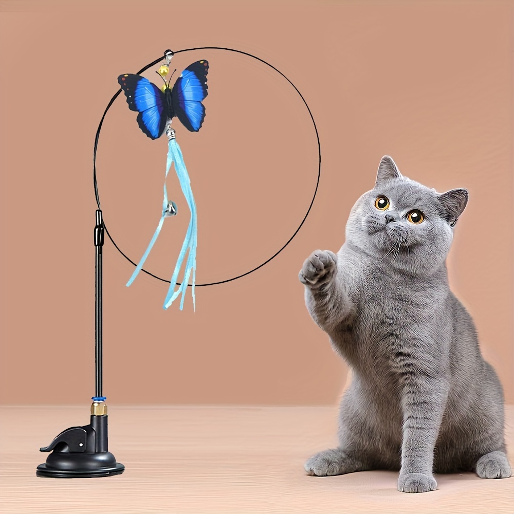 

Interactive Butterfly Cat Teaser Toy With Strong Suction Cup Base And Flexible Wire Rod - Self-amusement Pet Stick For All Cats