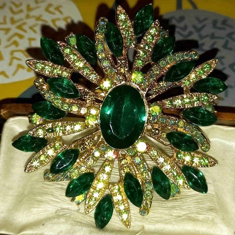 E-shop Vintage Broche im Hofstil, grüner Strass, Unisex, , Corsage, Hochzeitsfeier, Zusatz