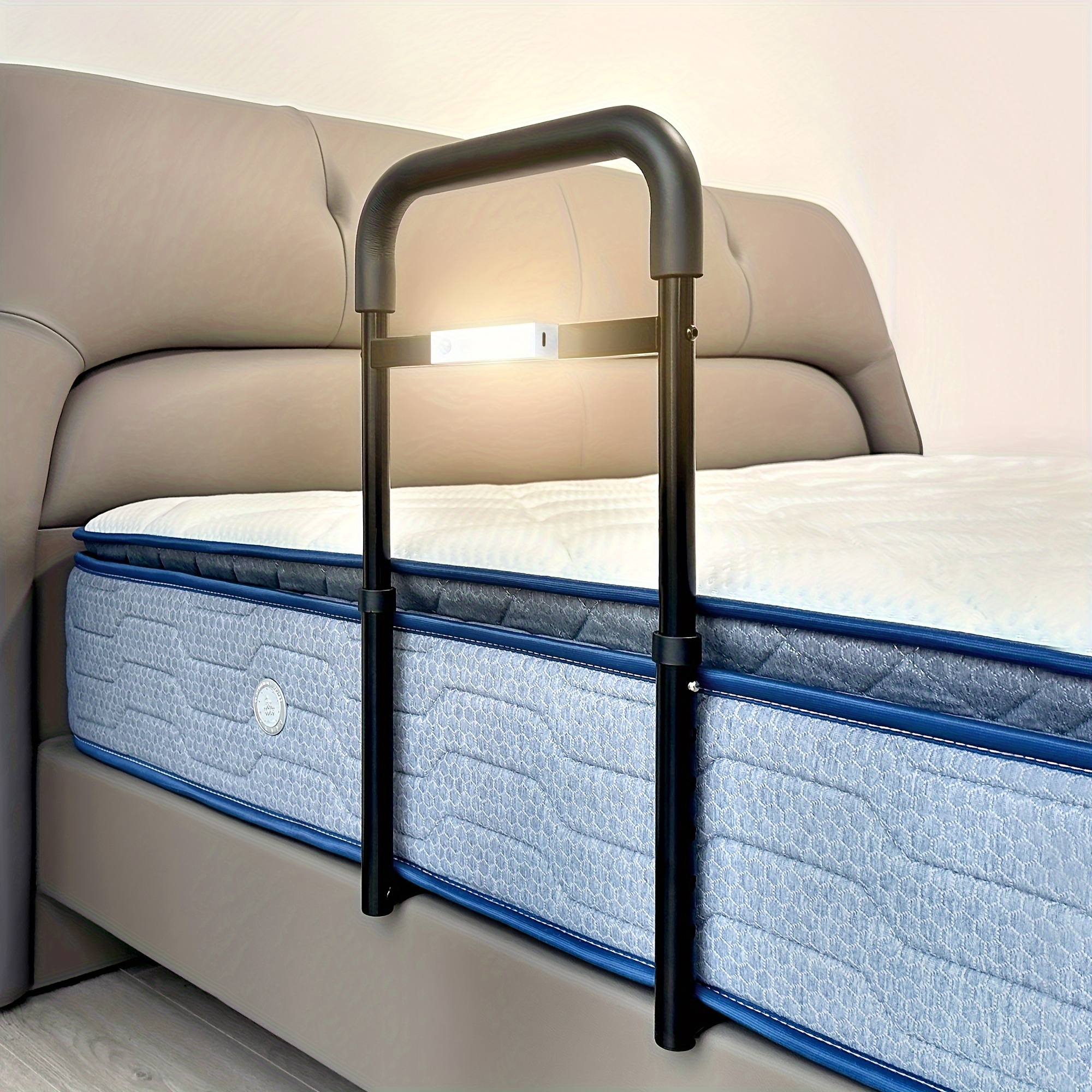 

C1 Bed Rails For Elderly Adults Safety - Adjustable Heights Bed Cane With Non-slip Ergonomic Handle, Stable Bed Assist Rails With Motion Light For Seniors Bedside Fall, Fits King Queen Twin Bed