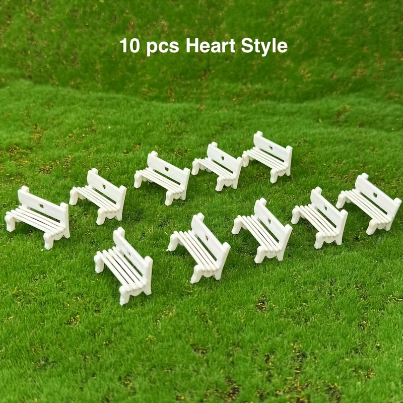 10pcs, 3d Heart-shaped Miniature Park Benches, White Plastic Hollow-design With Heart Cutouts For Fairy Gardens, , Terrariums, Diy Crafts & Miniature Landscape Decor, Garden Benches