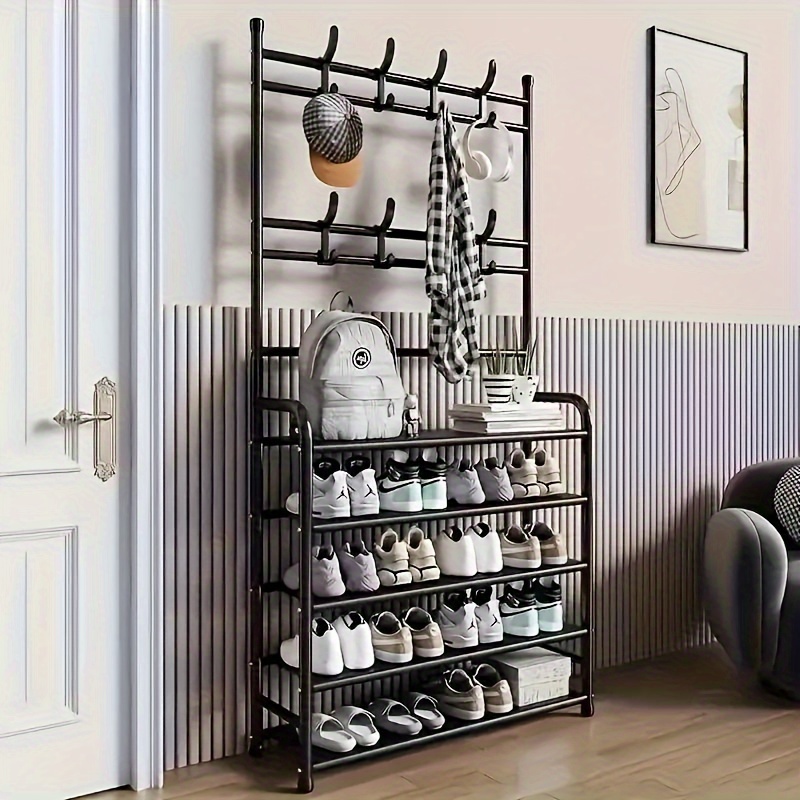 

1pc , Foyer Shoe , Metal , Free Standing , 4/5 Shelves And 8 Double , , Bathroom, Hallway Shoe Organizer