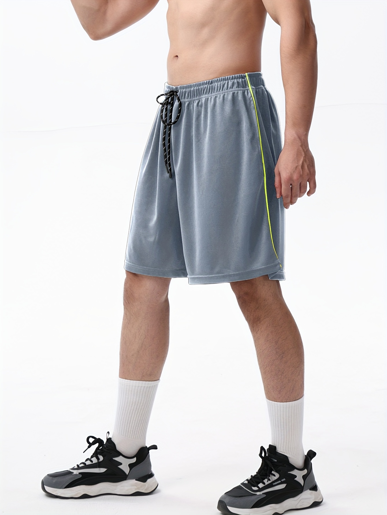 Large Size Men's Spliced Color-Blocking Quick-Drying Shorts, 2 Pockets with Elastic Waist Rope Design, Men's Fitness Sports Outdoor Casual Wear, PLUS SIZE