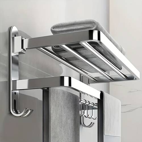 stainless steel bathroom towel rack foldable shower room towel bar with hooks bathroom wall mounted shower storage rack for bathroom kitchen hotel bathroom storage rack silvery towel racks