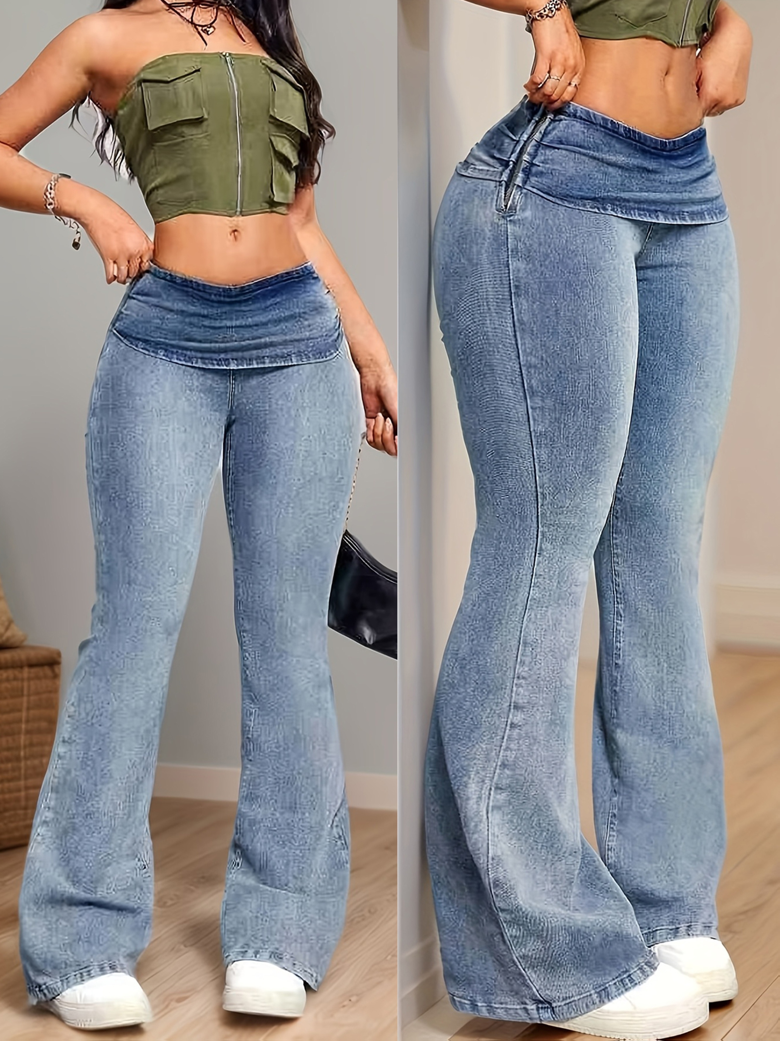 Jeans acampanados vintage de moda para mujer, nuevos y de alta elasticidad