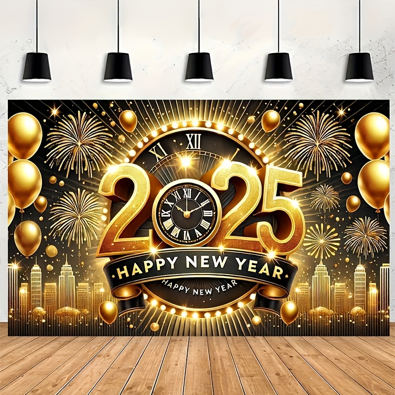 

1pc 2025 Happy New Year Banner - Polyester Room Decor Flag, Black & Design, No Electricity Needed, Ideal For Indoor & Outdoor Celebrations