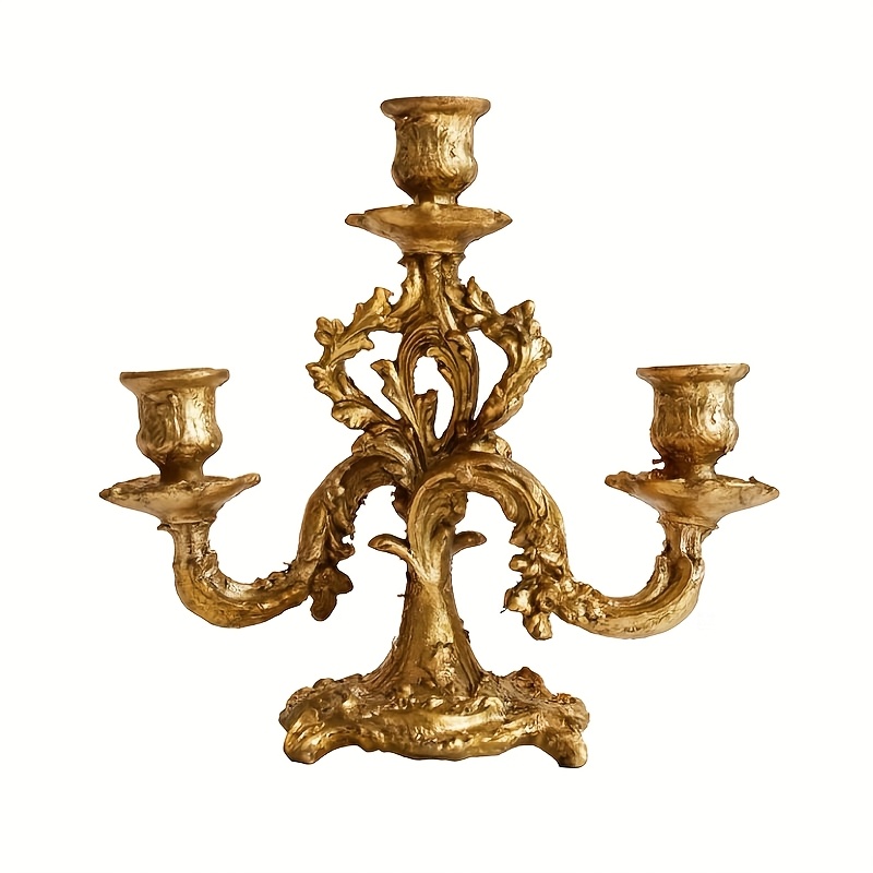 TEMU Baroque Vintage Candle Holder Compatible For Weddings - Elegant Spray-painted Candlestick With Compatible For Candles, Romantic Dinner