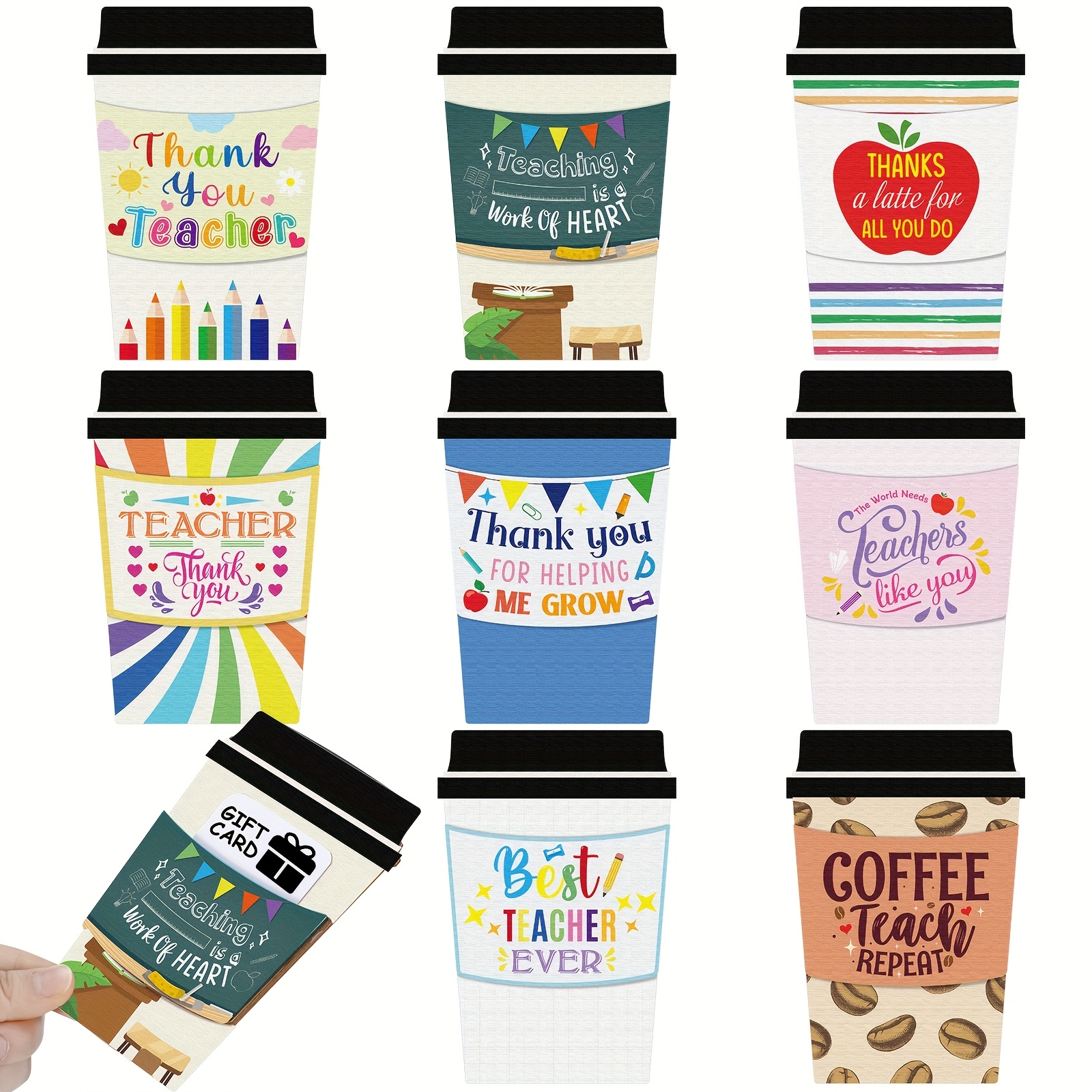 8pcs Teacher Appreciation Coffee Gift Card Holder Thanks A Latte Coffee Holiday Money Holder Cards Wooden Gift Ornament For Anniversary Appreciation Holiday Supplies