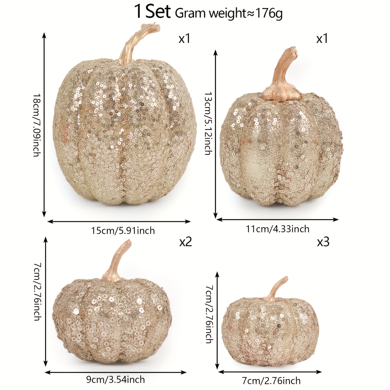 Image of 7pcs Glittering Artificial Pumpkins - Indoor Thanksgiving Decor For Fireplace Mantel & Table Centerpieces, No Electricity Needed, Durable Decor, Festive Arransynthetic Gemstoneent