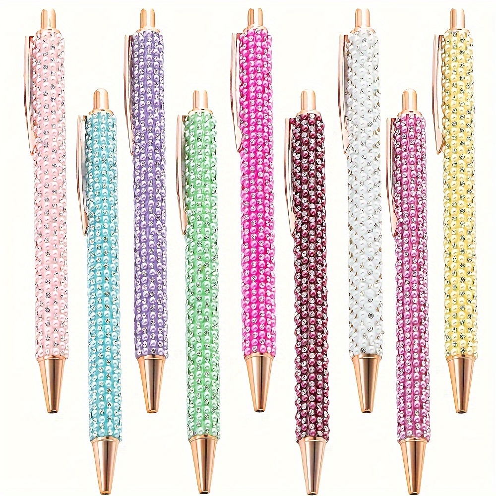 

Elegant Rhinestone Ballpoint Pens - Retractable Metal Writing Pens With Medium Point, Stick Construction, Premium Black Ink, Ideal For Students & Gifts, Age 12+, Assorted Pearl Colors (pack Of 1)