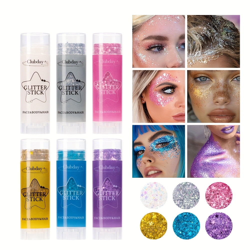 pink body glitter stick singer concert costume face makeup festival rave pride accessory womens   shiny mermaid sequins thick glitter face paint
