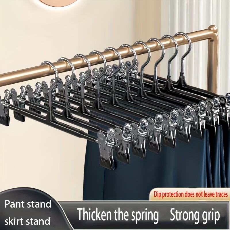 

10pcs Metal Pants Hangers With Adjustable Clips, Non-slip Skirt Hangers, Space-saving Windproof Design For Towels, Socks, Underwear
