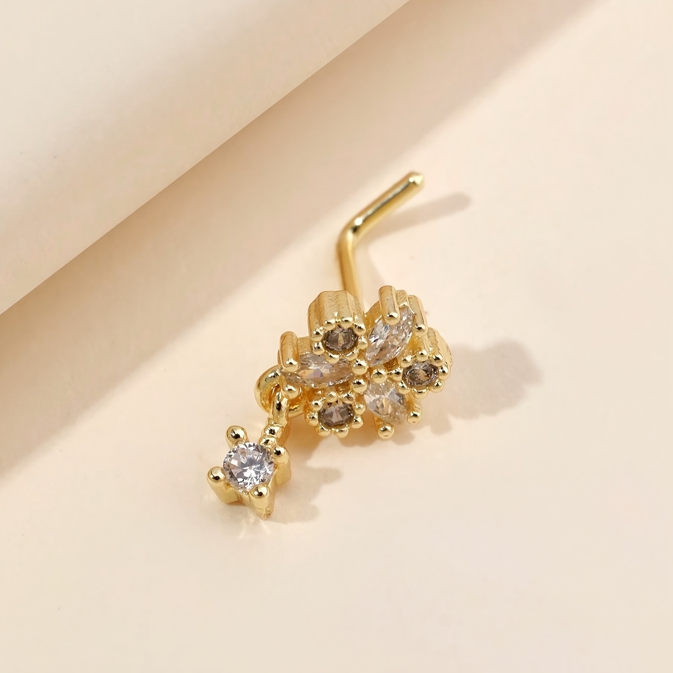 Women's Silvery Color Paved Flower Pendant Nose Ring