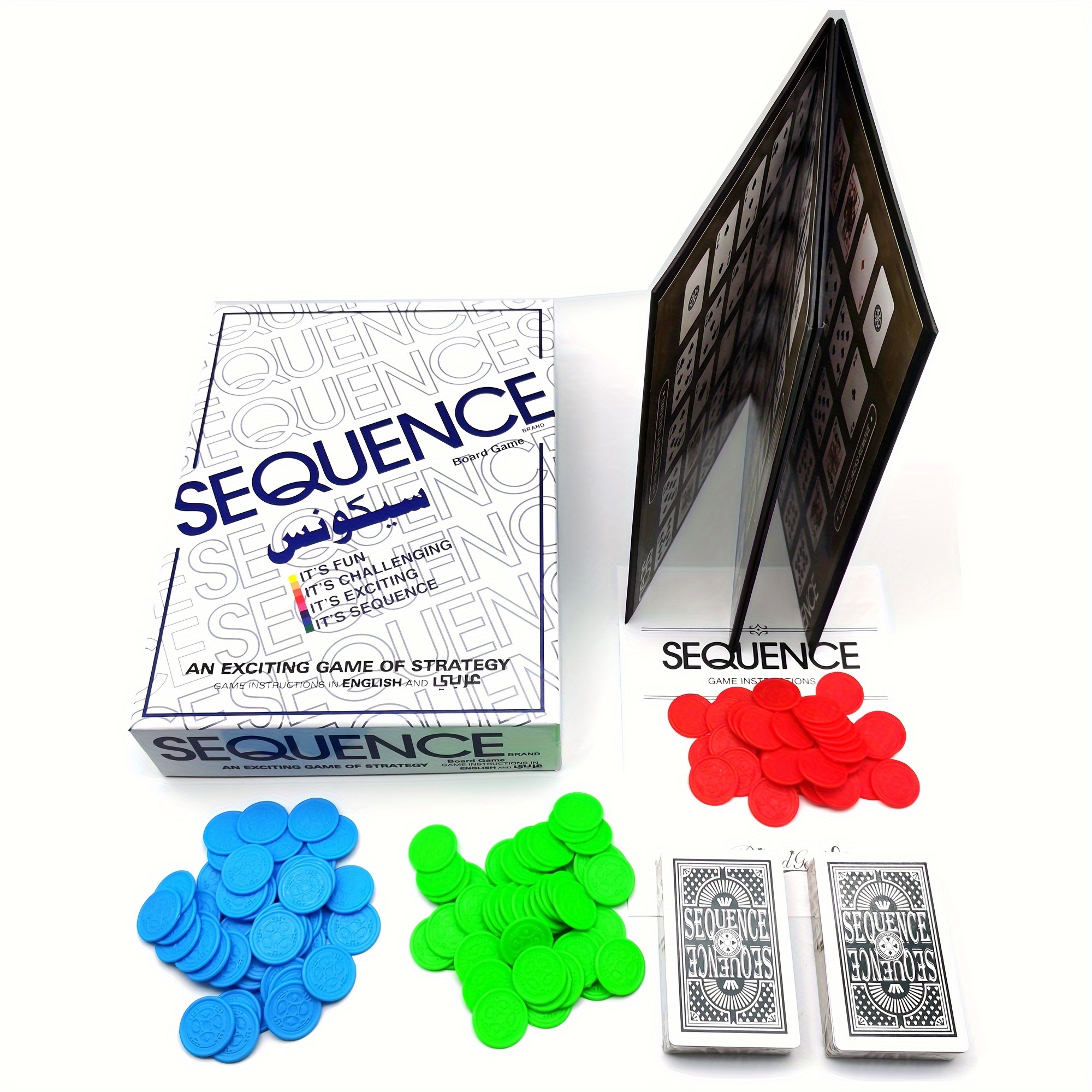 SEQUENCE Strategy Board Game - Card Stock Material, Includes Cards & Chips, Arabic Edition, 10.2x8x2.2 inches - Family Fun & Brain Challenge