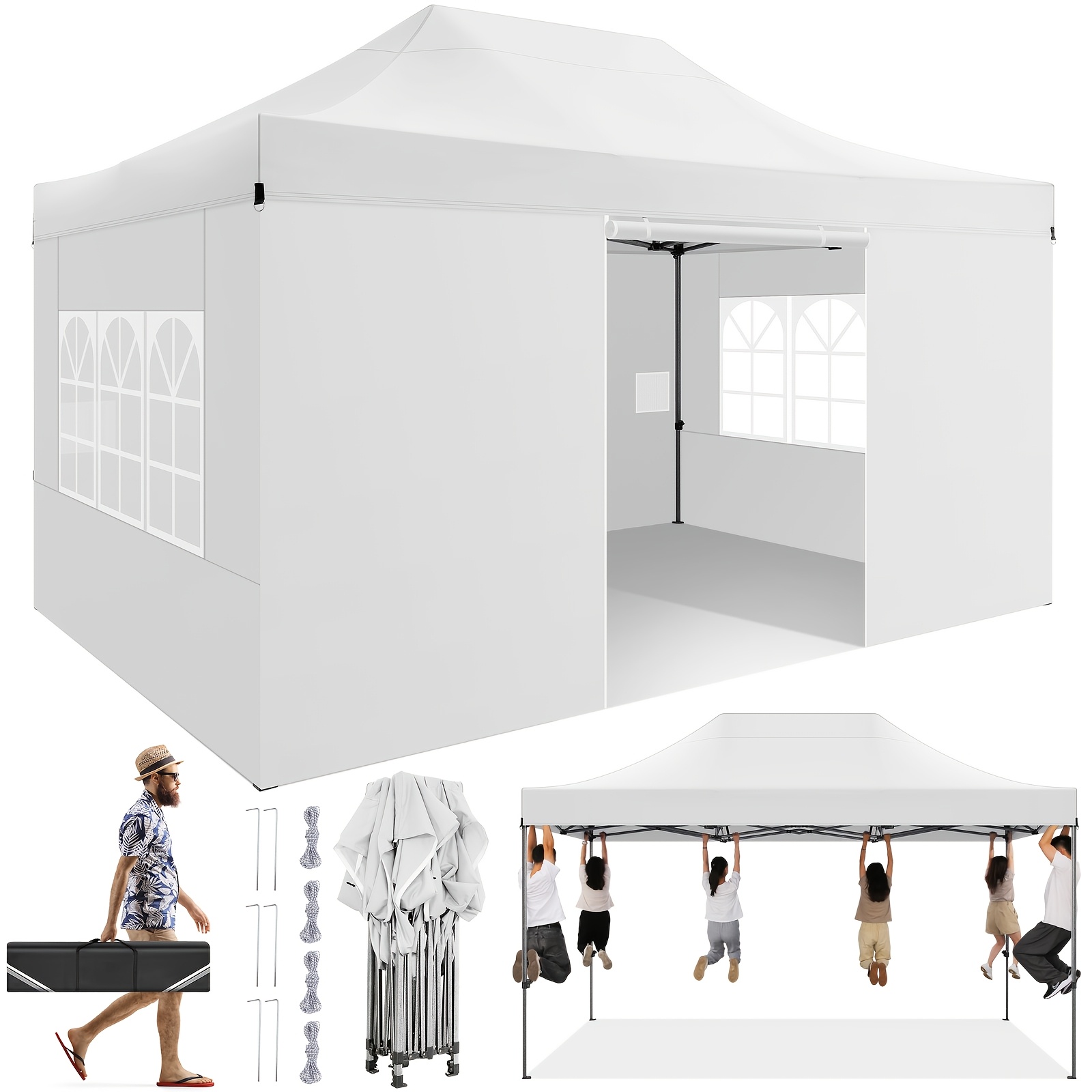 Image of Pop-up Outdoor Canopy Tent, 3×4.5m Heavy-duty Tent With 4 , Commercial Outdoor Wedding Party Tent With Canopy And Handbag.