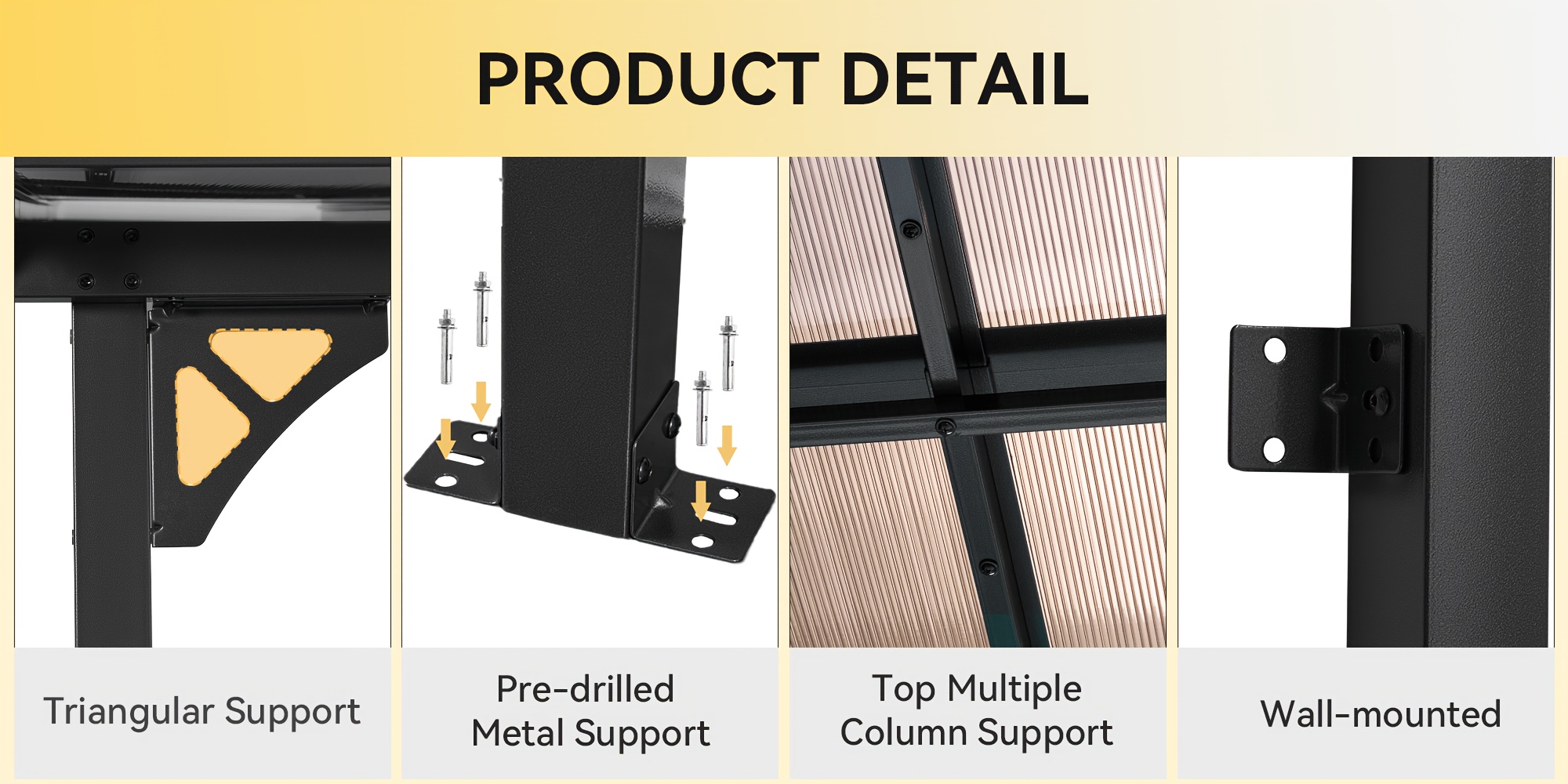 20x10 wall mounted carport hard top   wall mounted   with canopy roof outdoor all weather cover for patio backyard deck shade rain protection Product details 3