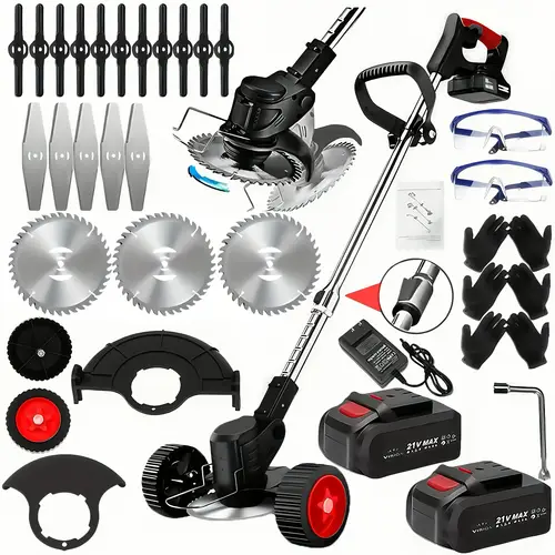 portable home cordless electric lawn mower yard weeder cordless lawn mower with 3 models of blades and two high capacity lithium ion batteries lots of gifts suitable for lawn yard for father husband fathers day gift