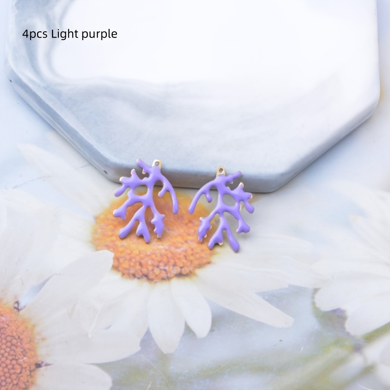 4pcs Copper Double-Sided Dripping Oil Coral Charms for Jewelry