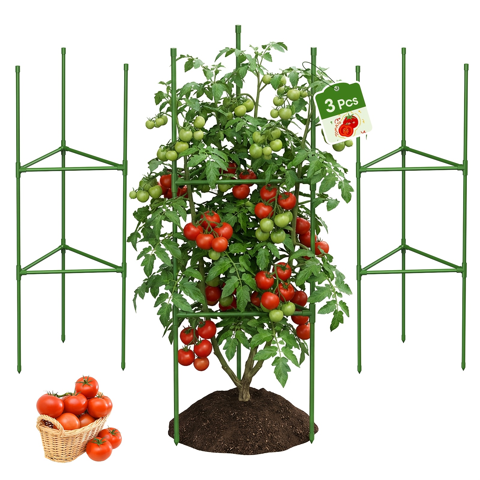 TEMU 3 Pack Tomato Cage Plant Supportassembled Vegetable Trellis, Assembledmulti-functional Forclimbing Vegetables, Climbing Plants, Vegetables,