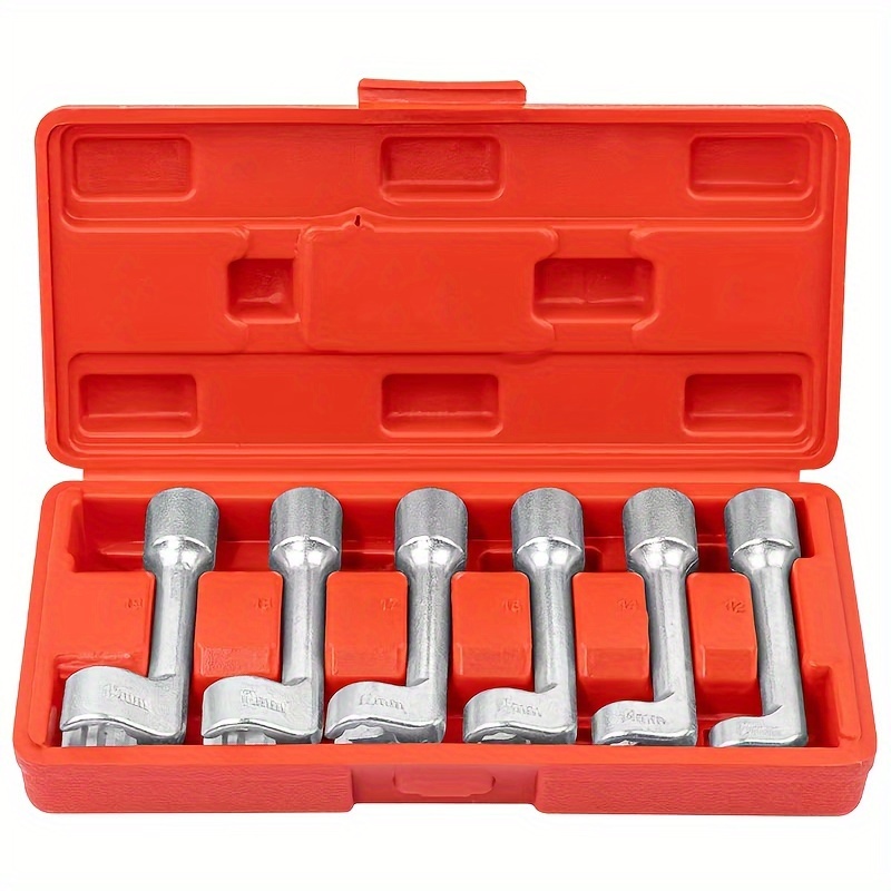 TEMU 6pcs Fuel Line Socket Wrench Set With 12/14/16/17/18/19mm Mechanic Tools - Heavy-duty Steel Construction, Ergonomic Handle & Impact-resistant