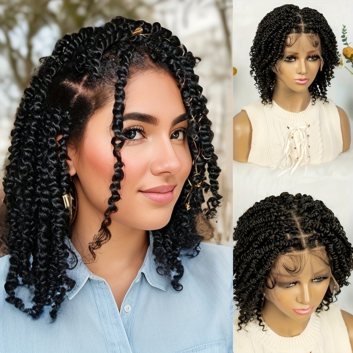 14inch short passion twist braided wigs square part knotless  display picture 2