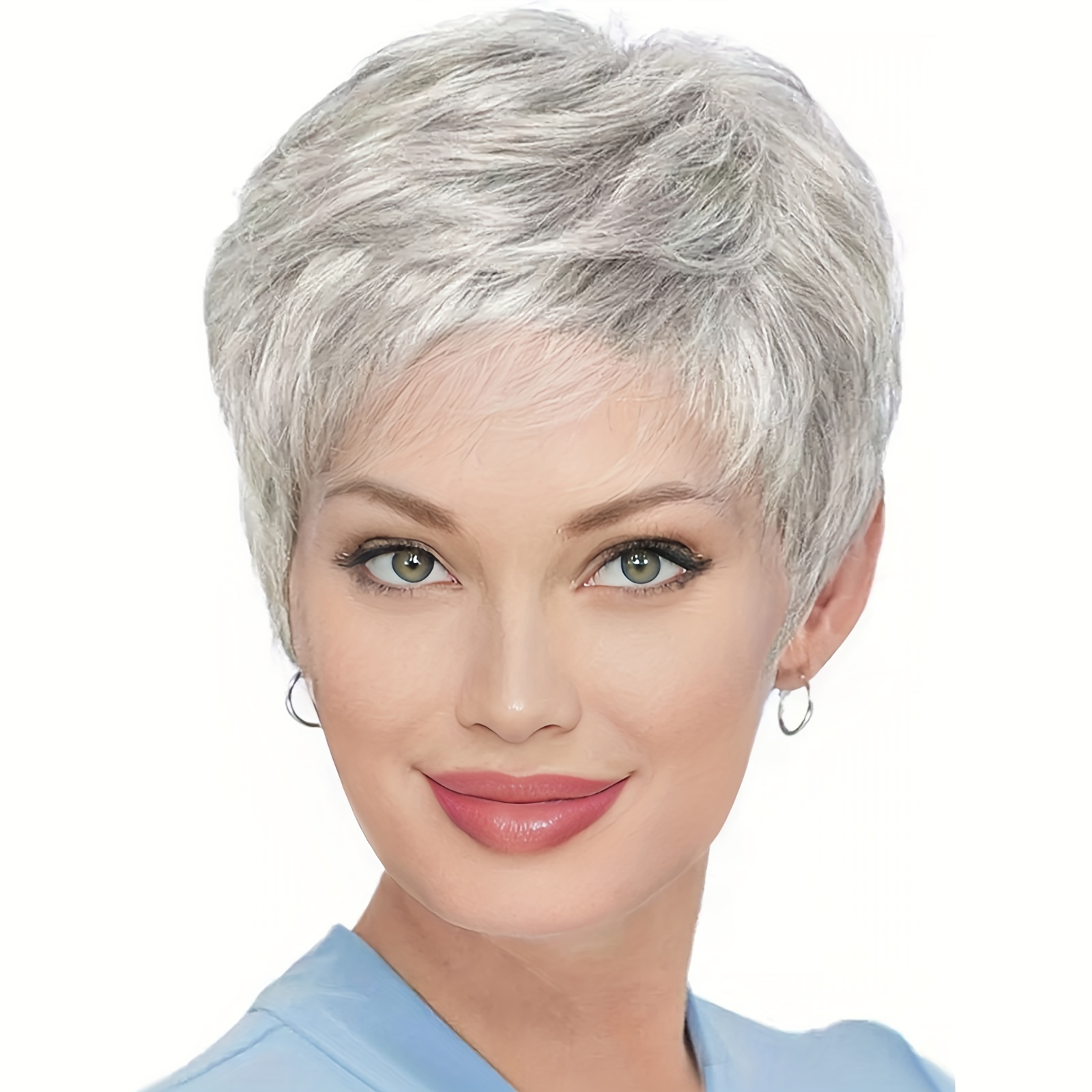 

Chic Silvery Gray Curly Wig For Women - Short, Natural-looking Synthetic Hair With Cap, 100% Density - Grandma & Elderly Cosplay