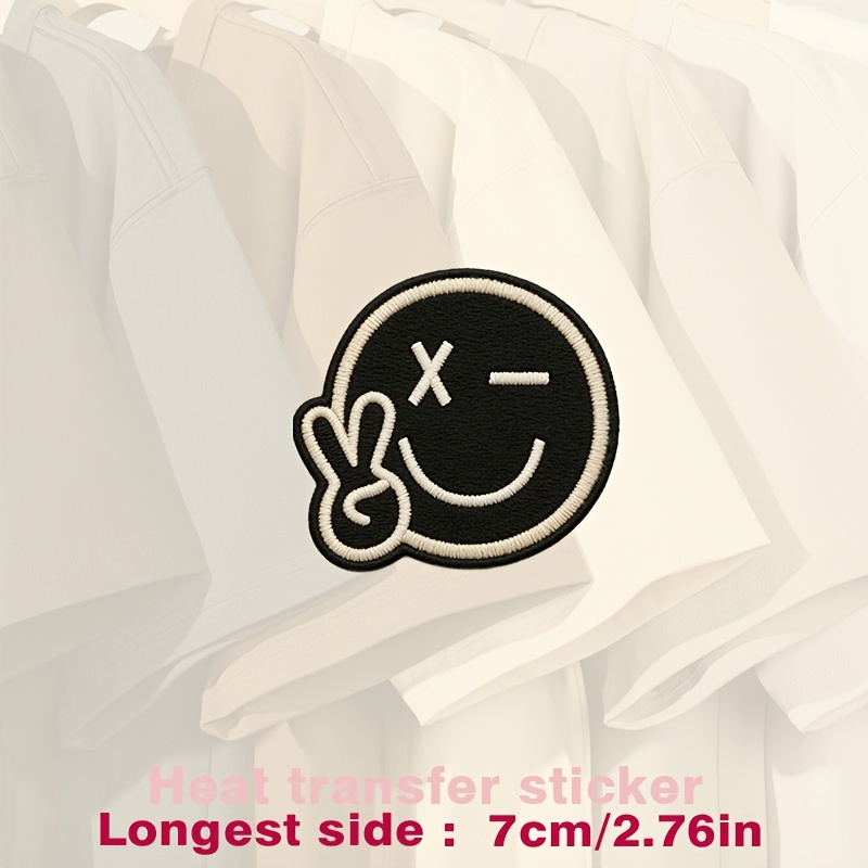 TEMU Black Face Patch With White "x"-shaped Eyes, Face, And Pattern, Textured, Heat Transfer Sticker, Suitable For Flat Materials Such As Clothing,