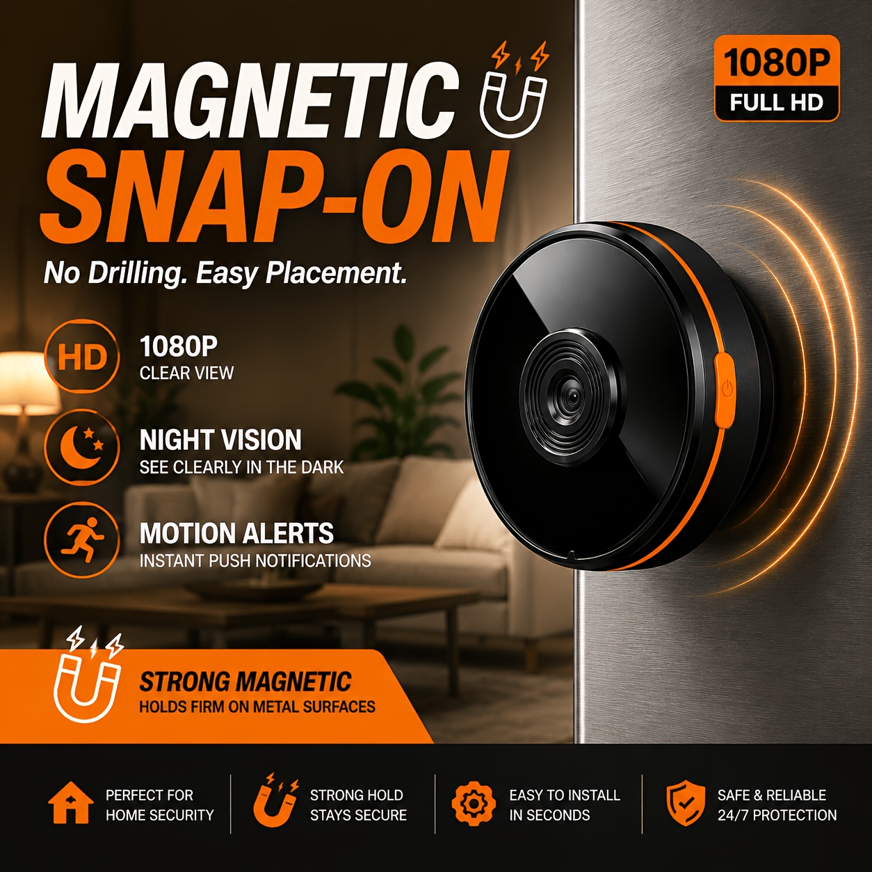 TEMU Mini Wifi Security Camera, 1080p Full Hd Lens, Night Vision & Motion Detection, Magnetic Mount, Remote Phone View, Expandable Storage For Home,