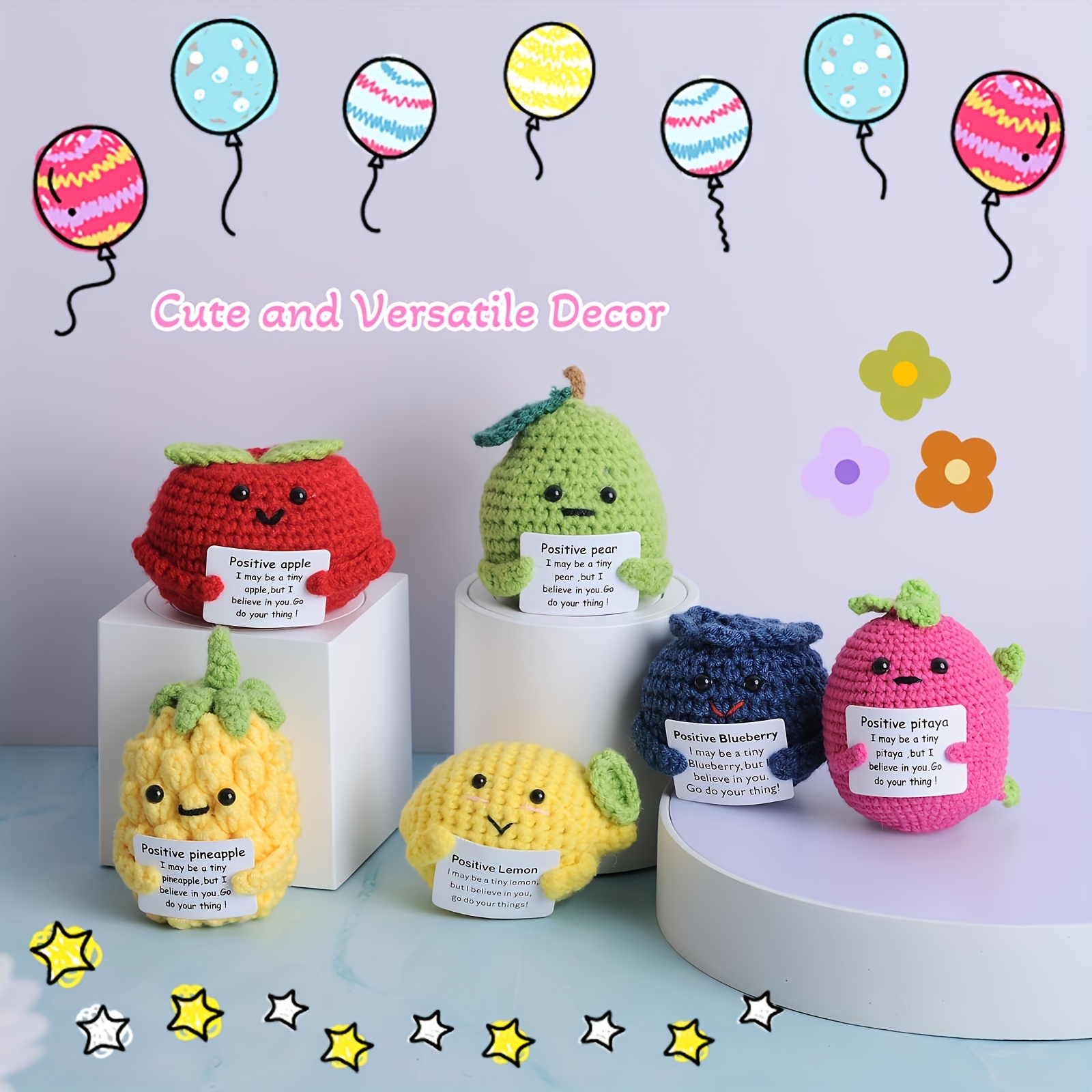 

6 Piece Set Of New Decorations, Cute -woven Decorative Cards Holiday Party Symbols Lemon Pear Blueberry Positive Dragon Fruit